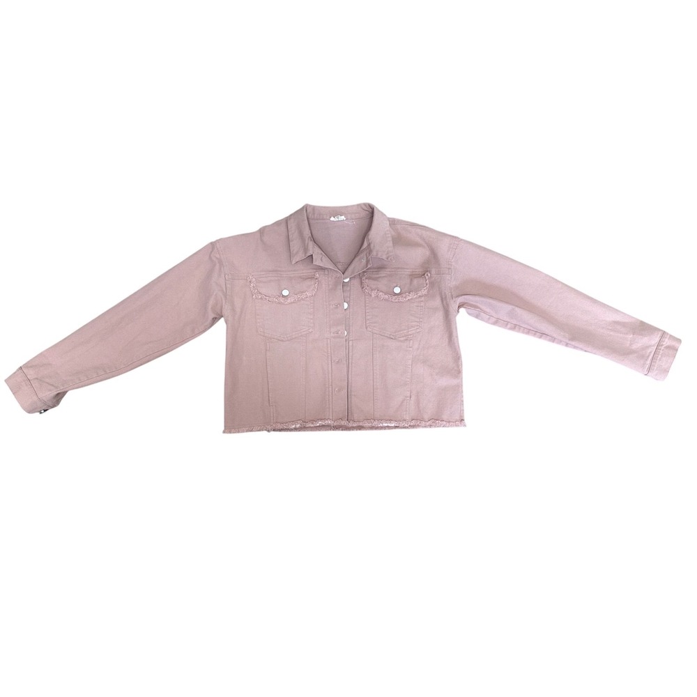 POL Pink Denim Frayed Hem Cropped Jacket‎ Women Size S